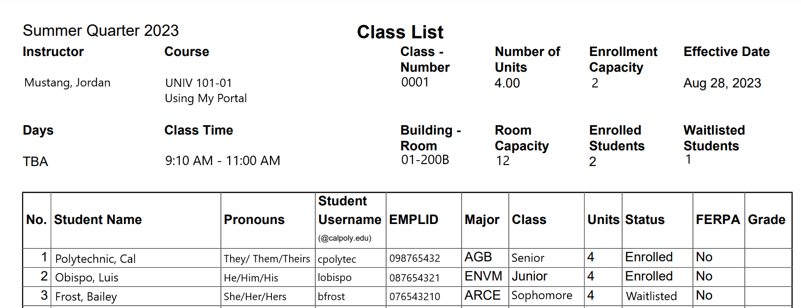 Faculty Portal User Guide Office of the Registrar Cal Poly, San